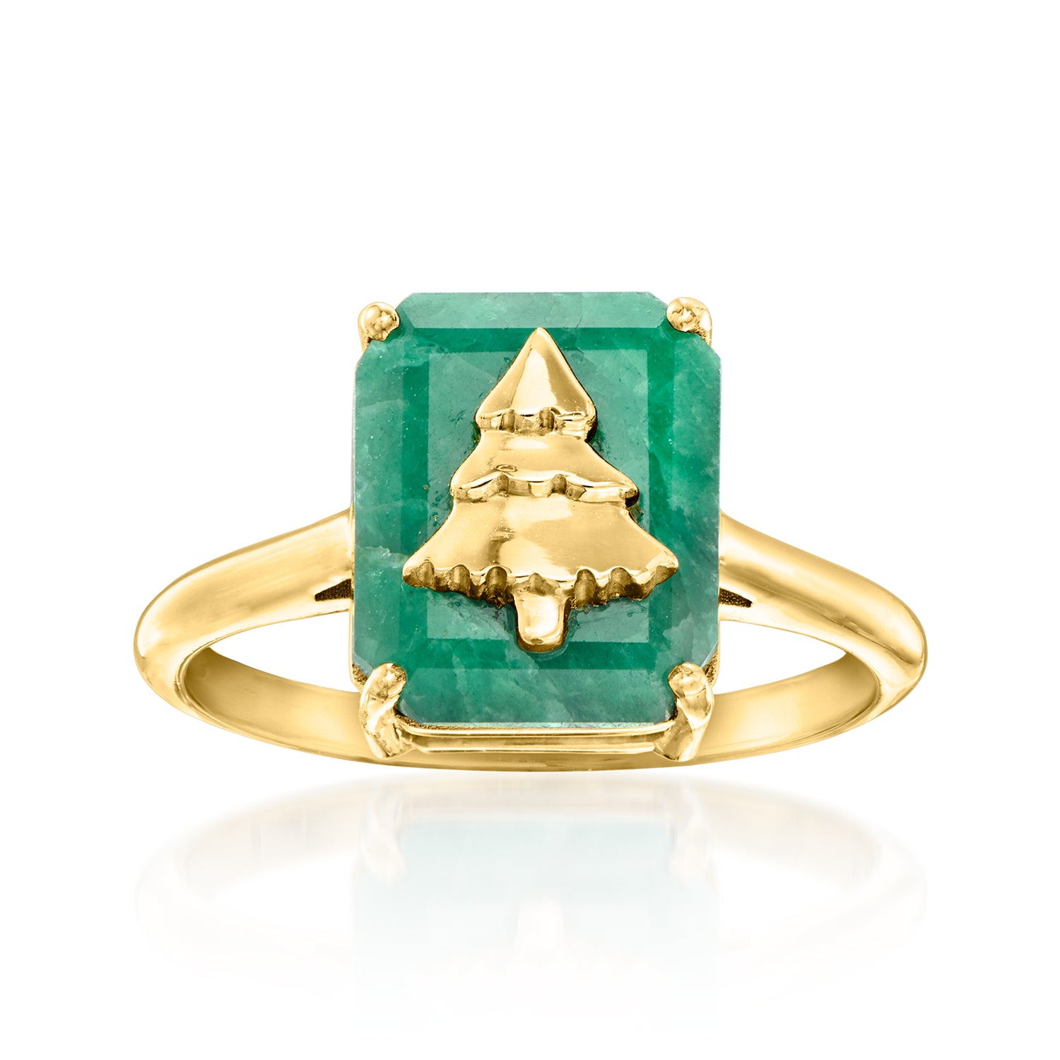 4.40 Carat Emerald Christmas Tree Ring in 18kt Gold Over Sterling