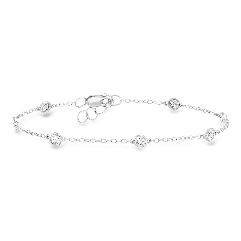 Sterling silver lab-grown diamond station bracelet with round stones, linked chain