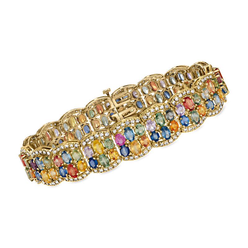 14kt yellow gold multicolored sapphire and diamond tennis bracelet, wide row setting
