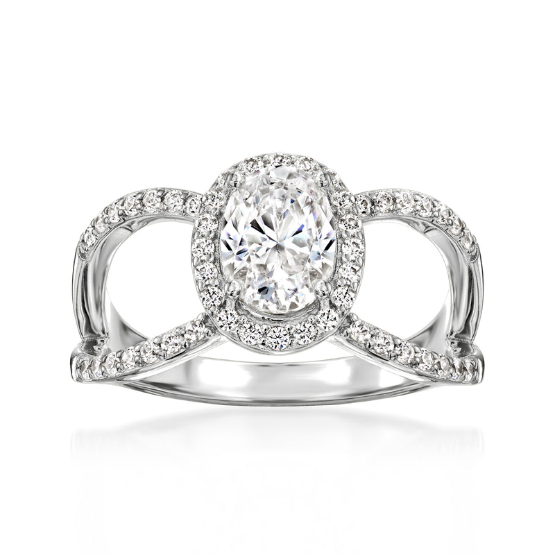 Sterling silver CZ ring with oval center stone and halo