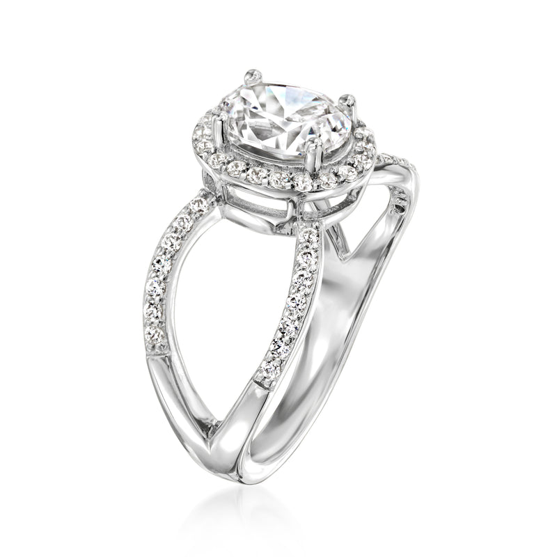 Sterling silver CZ ring with oval center stone and split halo band