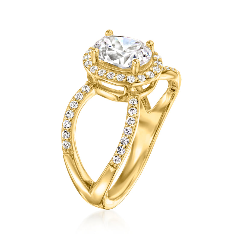 18kt gold over sterling CZ ring with oval center stone and pavé shoulders