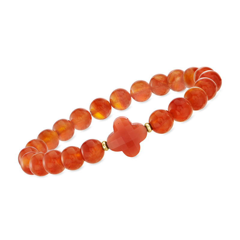 Orange bead bracelet with carnelian and moonstone, 14kt yellow gold clasp