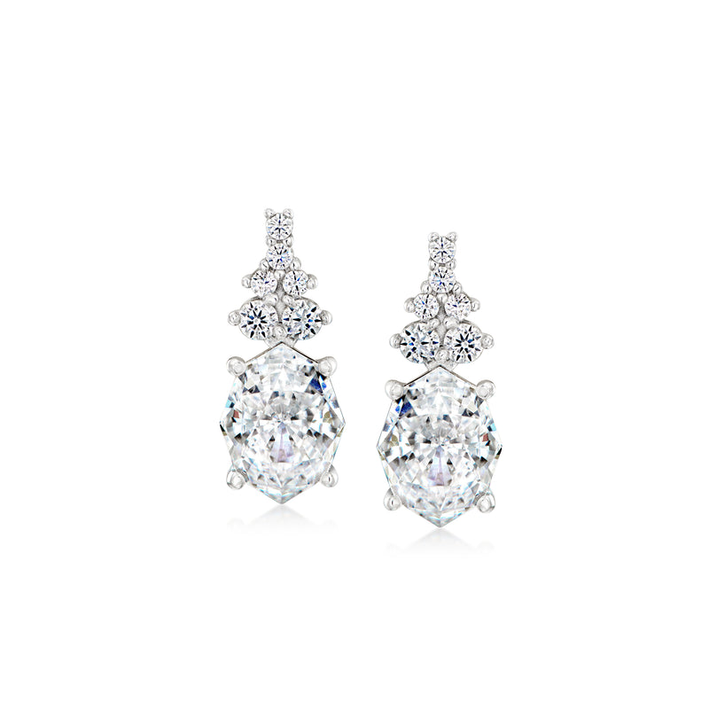 Sterling silver CZ drop earrings with clustered sparkle teardrop centerpiece