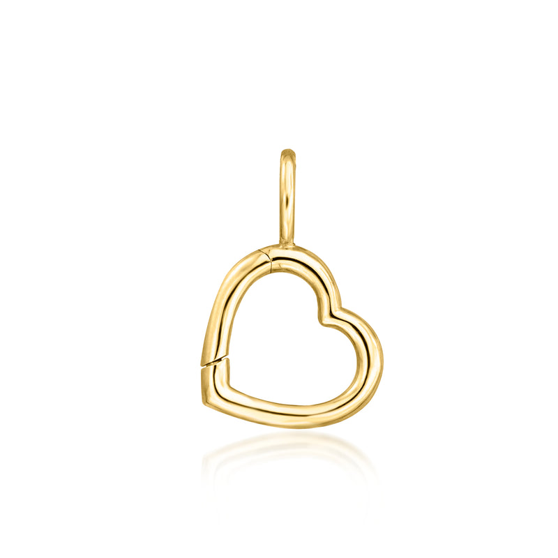 14kt yellow gold heart charm holder pendant, open heart with top loop bail