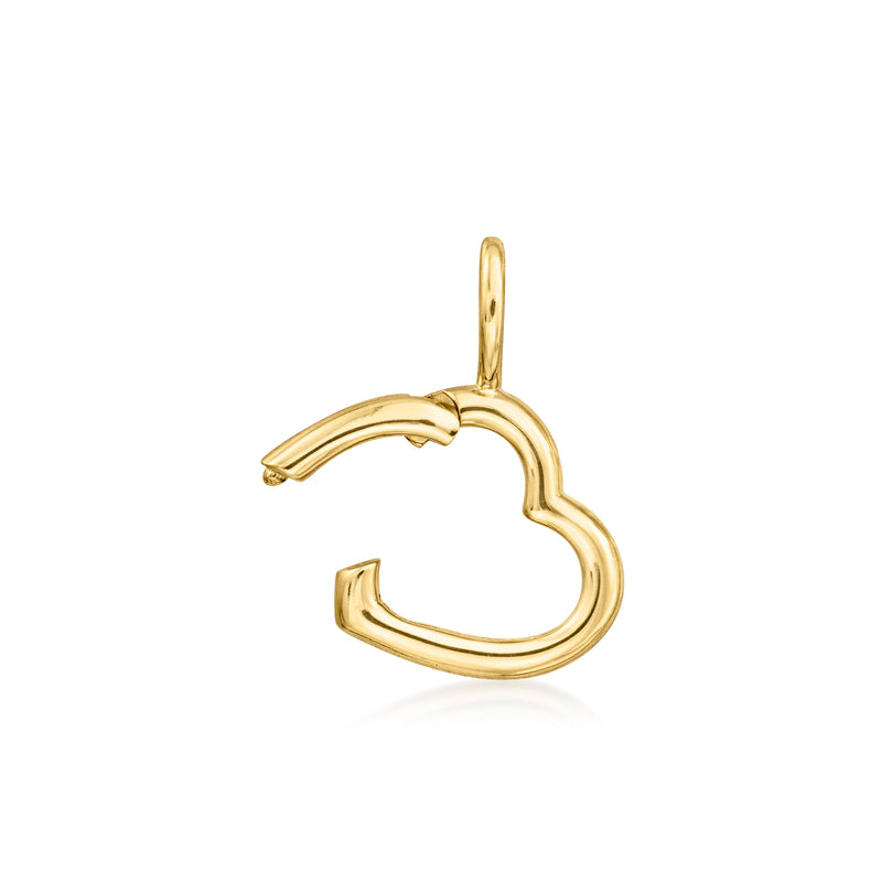 14kt yellow gold heart charm holder pendant, open layered heart design with bail