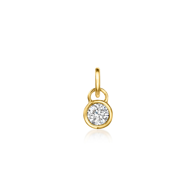 14kt yellow gold round diamond charm with hanging loop bail and bezel setting