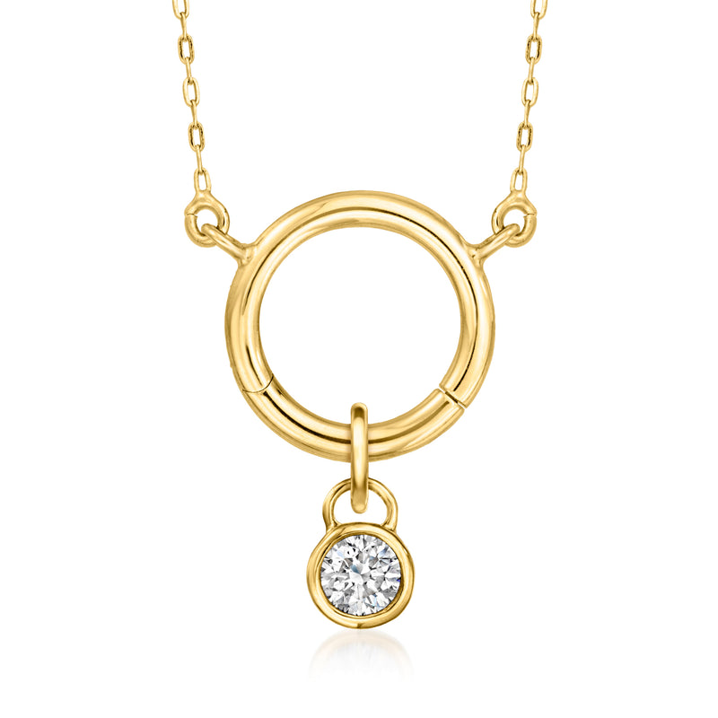 14kt yellow gold open circular diamond charm with hanging loop and chain