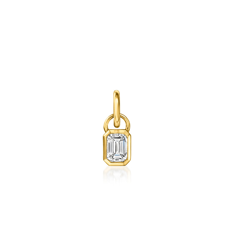 14kt yellow gold diamond charm with emerald-cut lab-grown stone and top loop bail