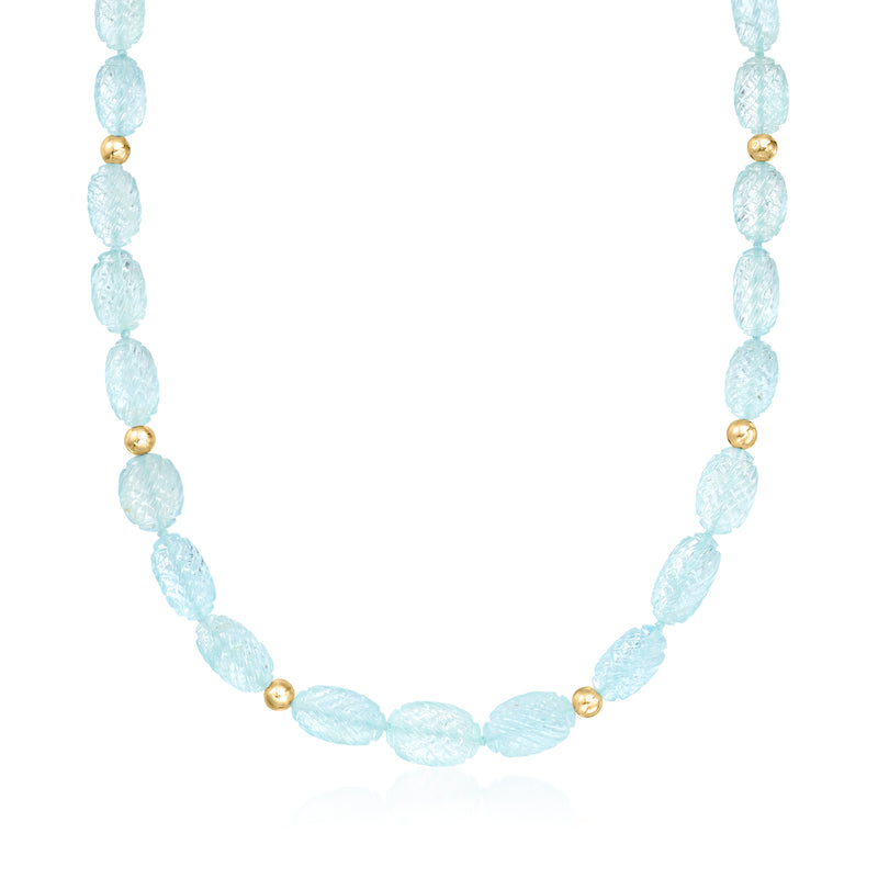 Light-blue oval bead necklace with small round gold spacer beads