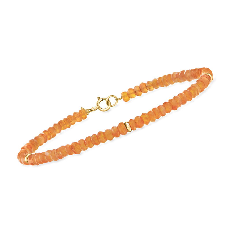 Carnelian bead bracelet with 14kt yellow gold clasp, orange round beads