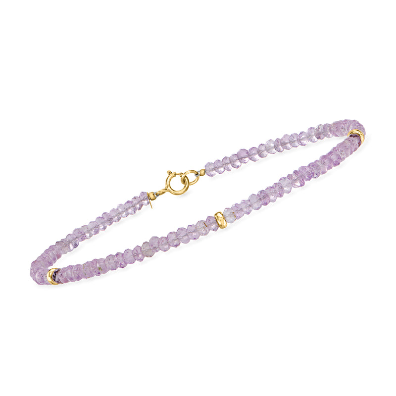 Double-row amethyst bead bracelet with 14kt yellow gold clasp