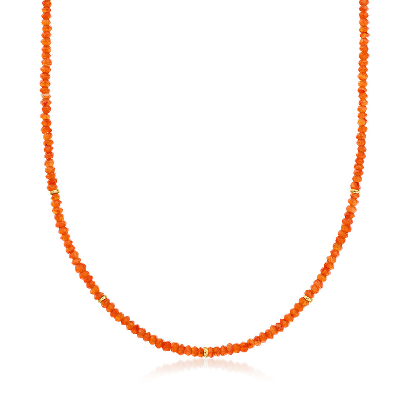 Carnelian bead necklace with 14kt yellow gold clasp, orange faceted beads