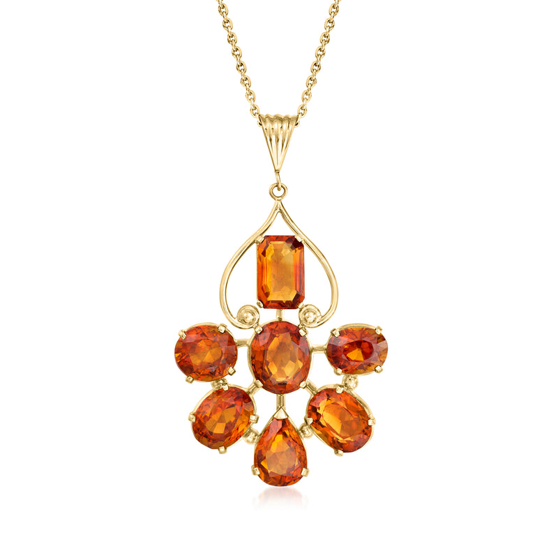 14kt yellow gold pendant necklace with teardrop orange citrine cluster, round accents