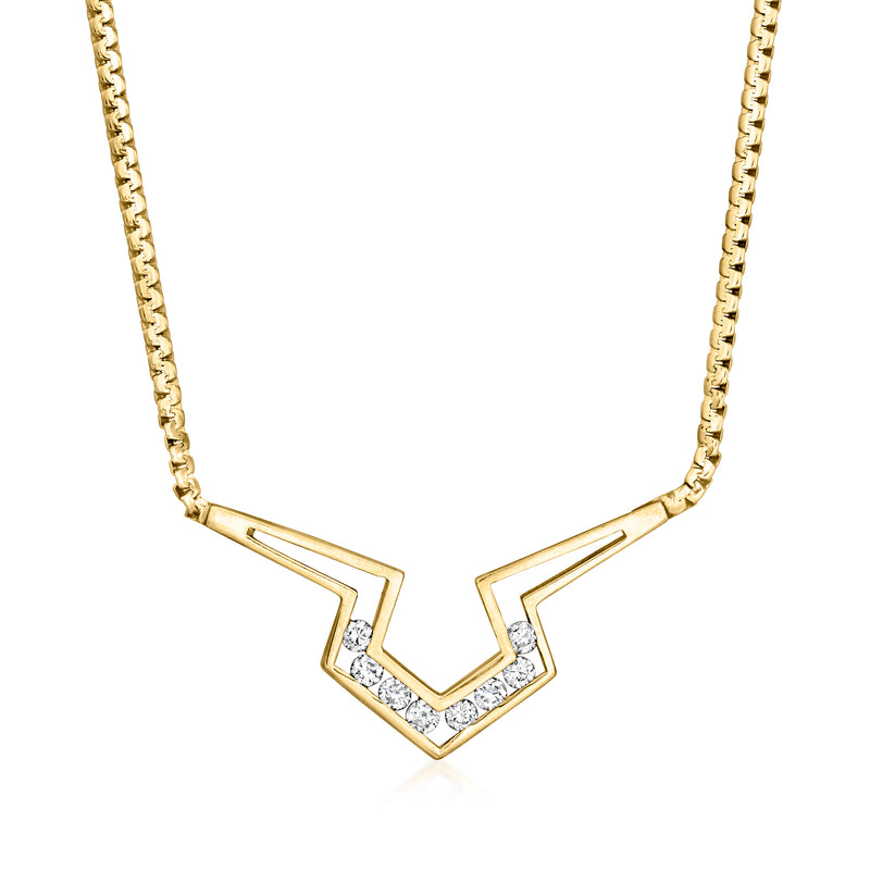 14kt yellow gold V chevron diamond necklace with open pendant on chain