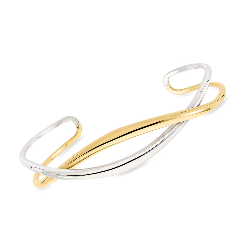 Twisted cuff bracelet in sterling silver with 14kt yellow gold accents
