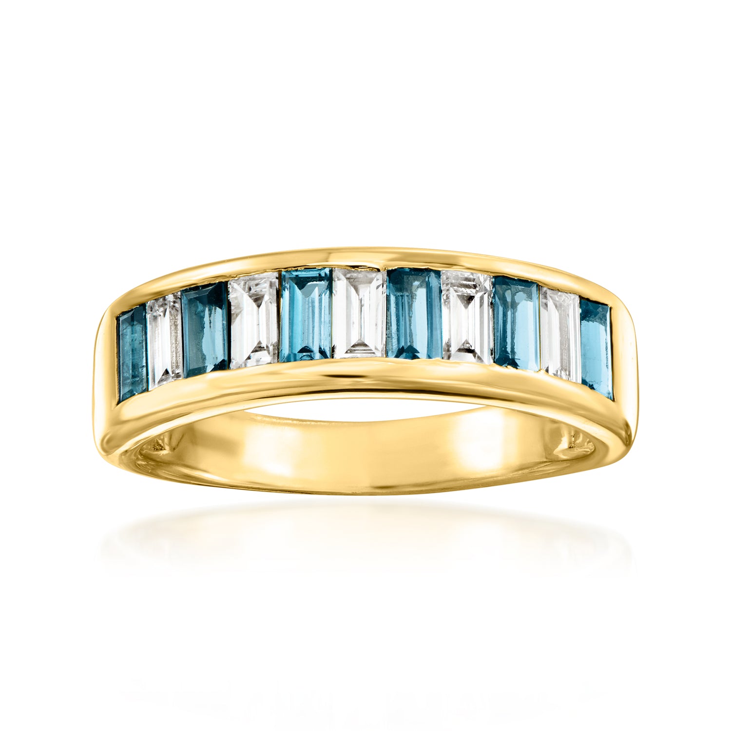 .90 ct. t.w. London Blue Topaz and .69 ct. t.w. Lab Grown Diamond Ring in 18kt Gold Over Sterling