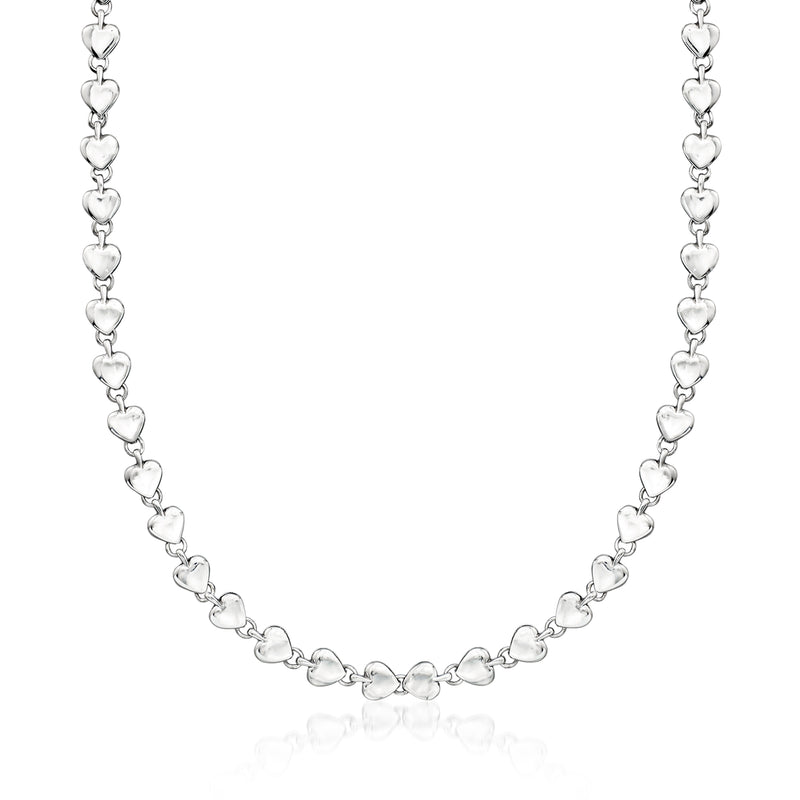 Sterling silver heart-link necklace with small linked hearts along the chain