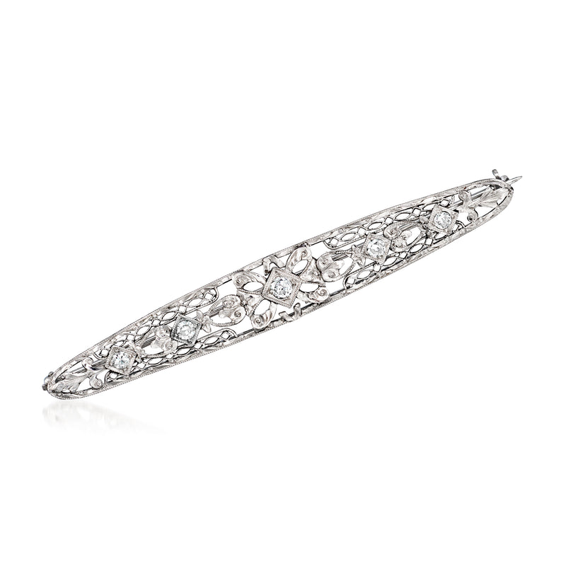 Vintage diamond filigree pin in 18kt white gold, elongated floral design