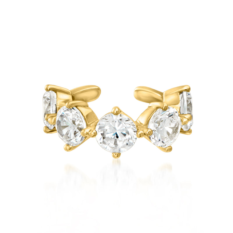 Gold-tone three ear cuffs with pink simulated gemstones and bow-like settings
