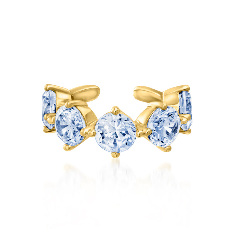 Gold-tone three ear cuffs with light blue simulated gemstones and prong-set stones