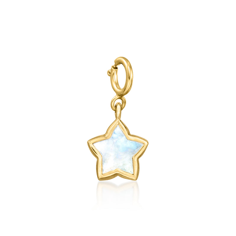 Gold-tone star charm with iridescent mother-of-pearl center and top loop