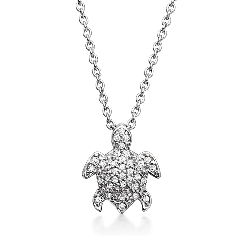 Diamond turtle pendant necklace in sterling silver