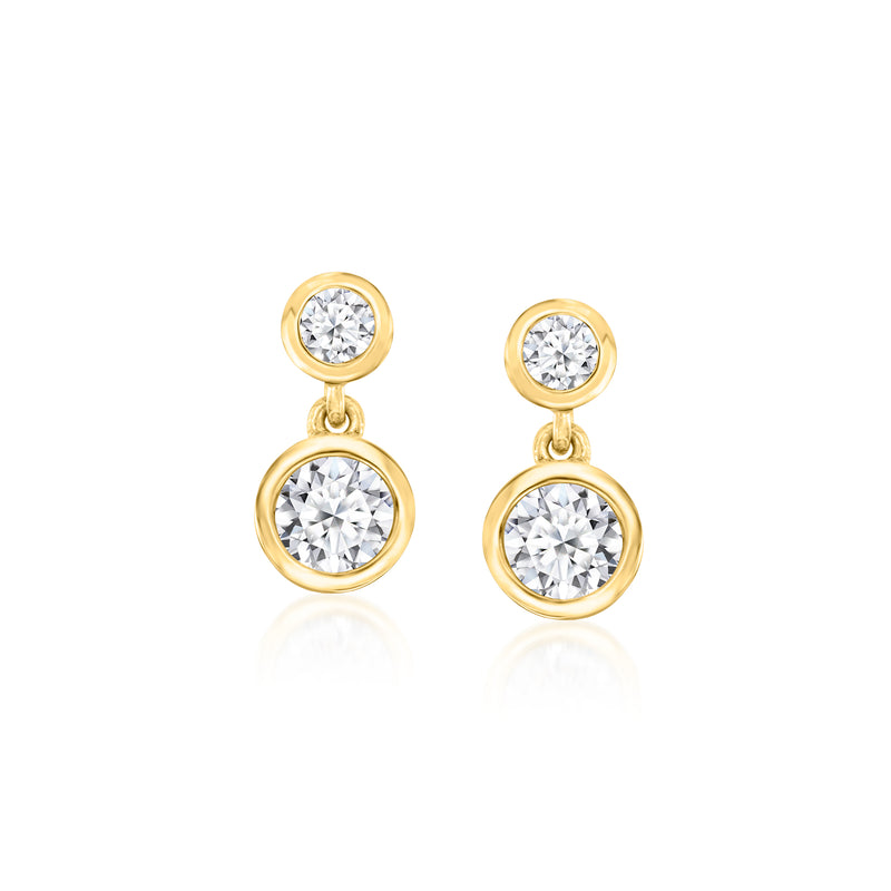 18kt gold double-drop earrings with two round lab-grown diamond drops