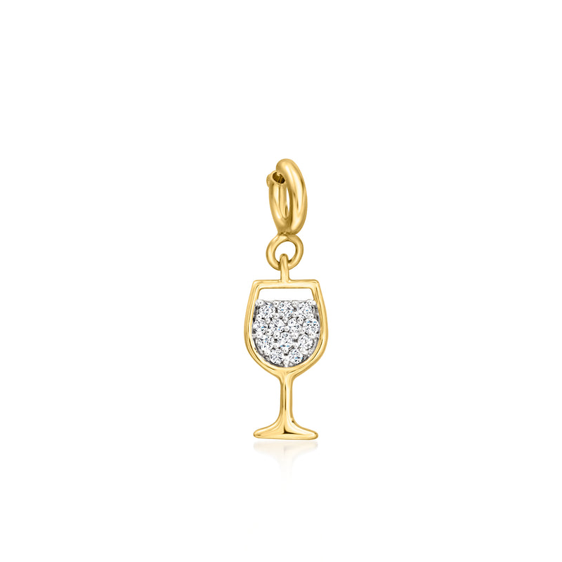 18kt gold over sterling wine glass charm with round diamond center