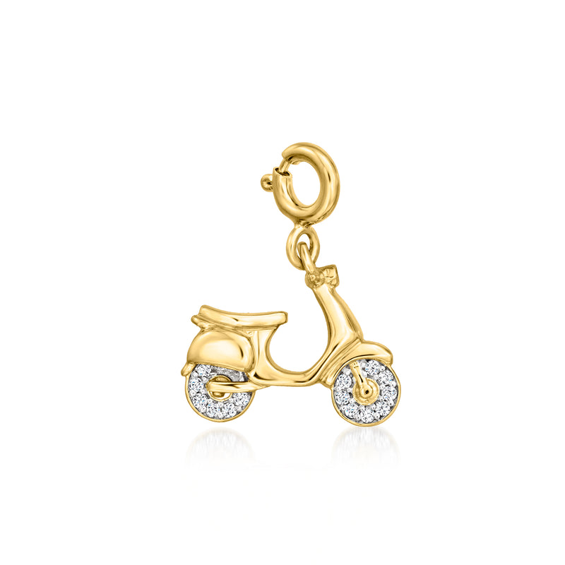18kt gold over sterling scooter charm with diamond-accented wheels and round bail