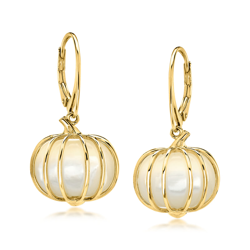 Mother-of-Pearl Pumpkin Drop Earrings in 18kt Gold Over Sterling