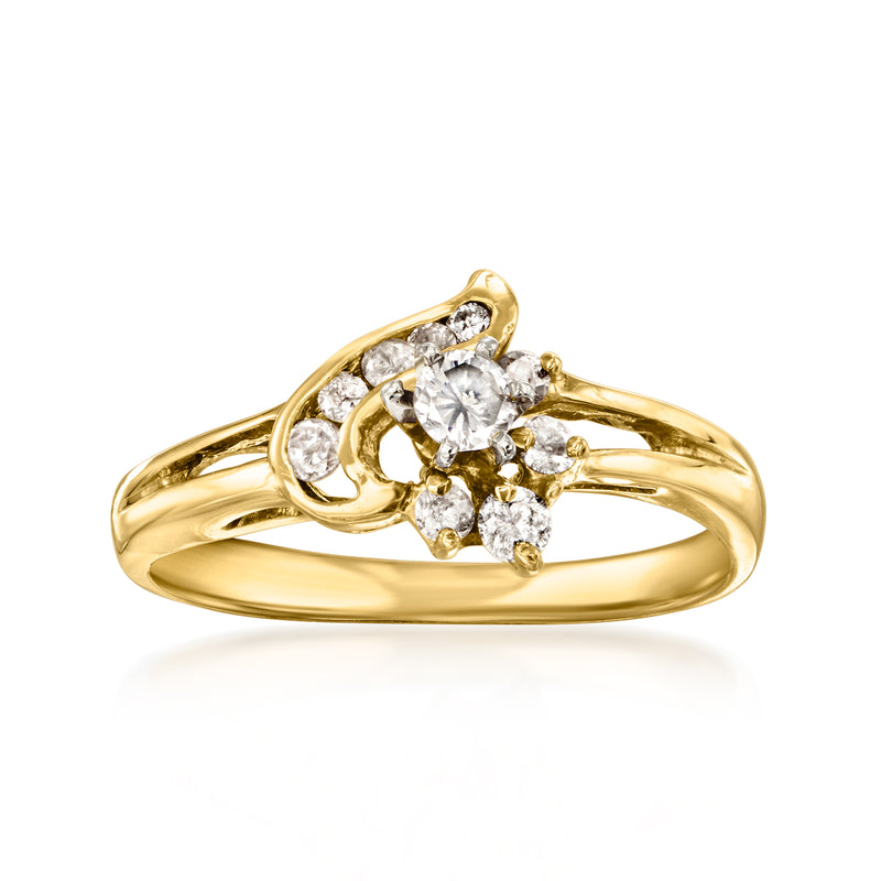 Vintage 10kt yellow gold diamond cluster ring with round stones, prong set
