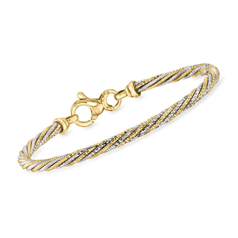 14kt two-tone gold twisted bracelet with braided rope design and clasp
