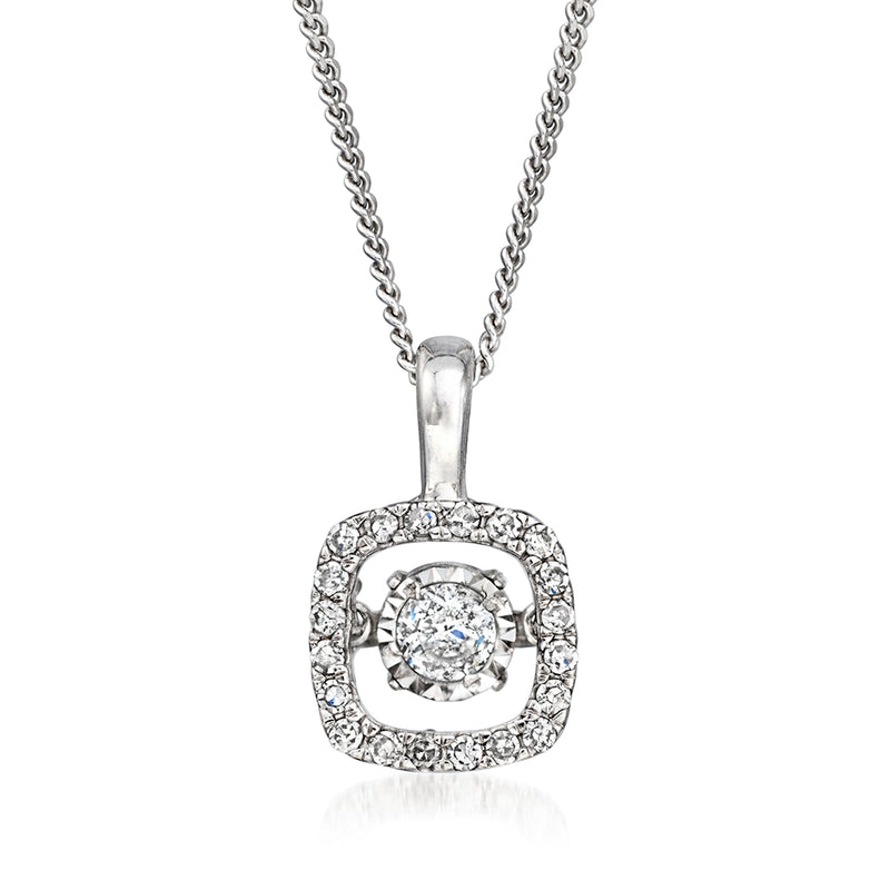 Vintage white gold diamond pendant necklace with round center stone in square halo