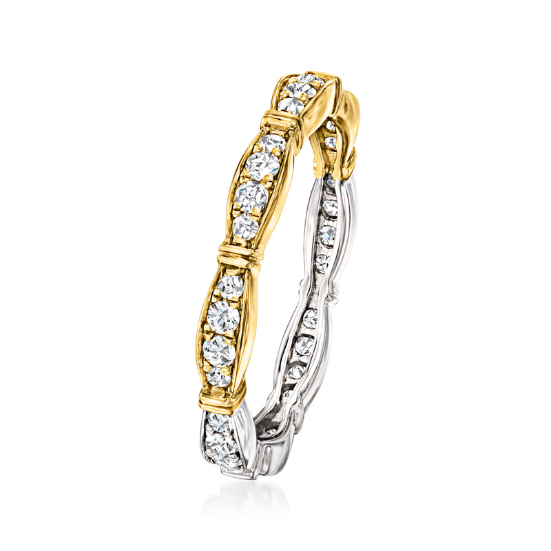 Gold over sterling diamond ring, half-hoop style with side prong-set stones