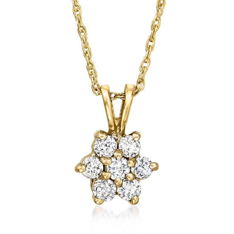 Vintage 14kt yellow gold diamond flower pendant necklace with round stones
