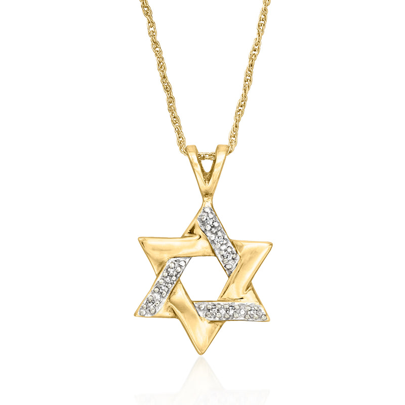 14kt yellow gold Star of David pendant necklace with diamond pave detailing