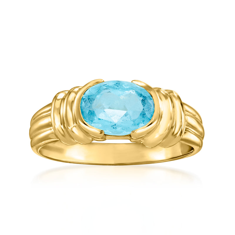 14kt yellow gold ring with oval sky blue topaz gemstone
