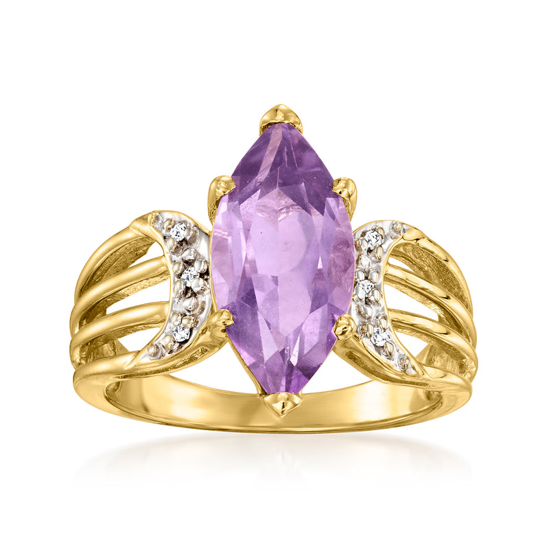 14kt yellow gold amethyst marquise ring with diamond accents, vintage style