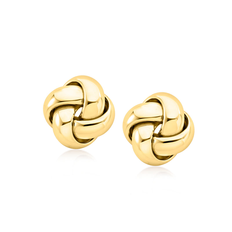 14kt yellow gold love knot stud earrings with smooth rounded design
