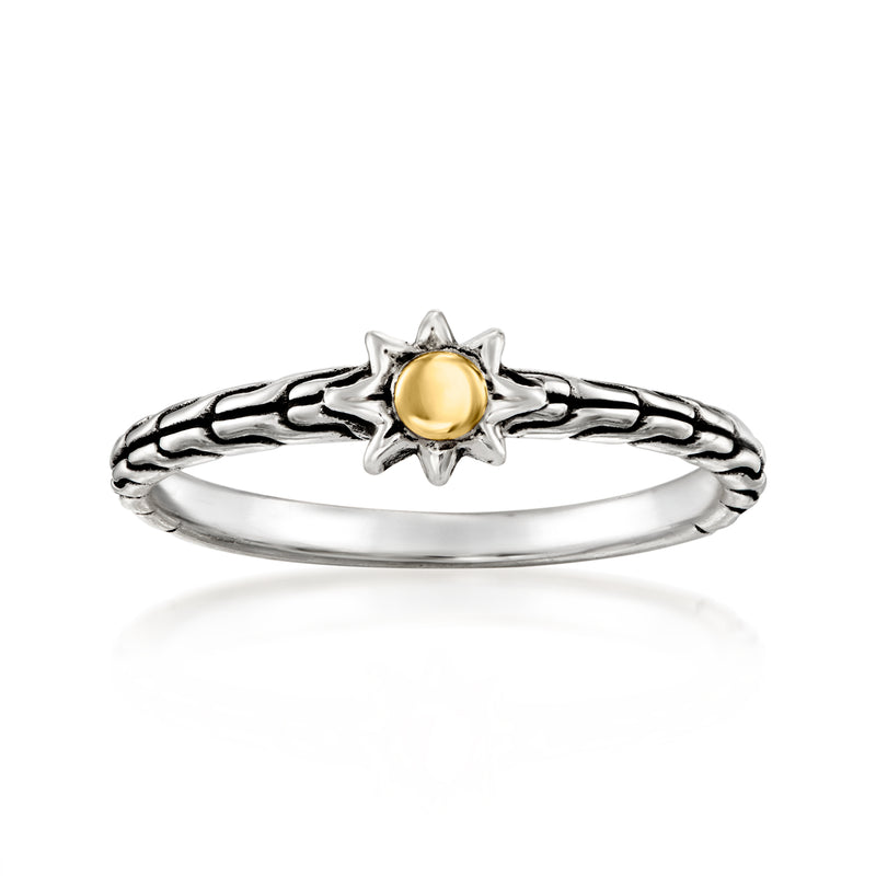 Sterling silver Bali-style sun ring with 18kt yellow gold center