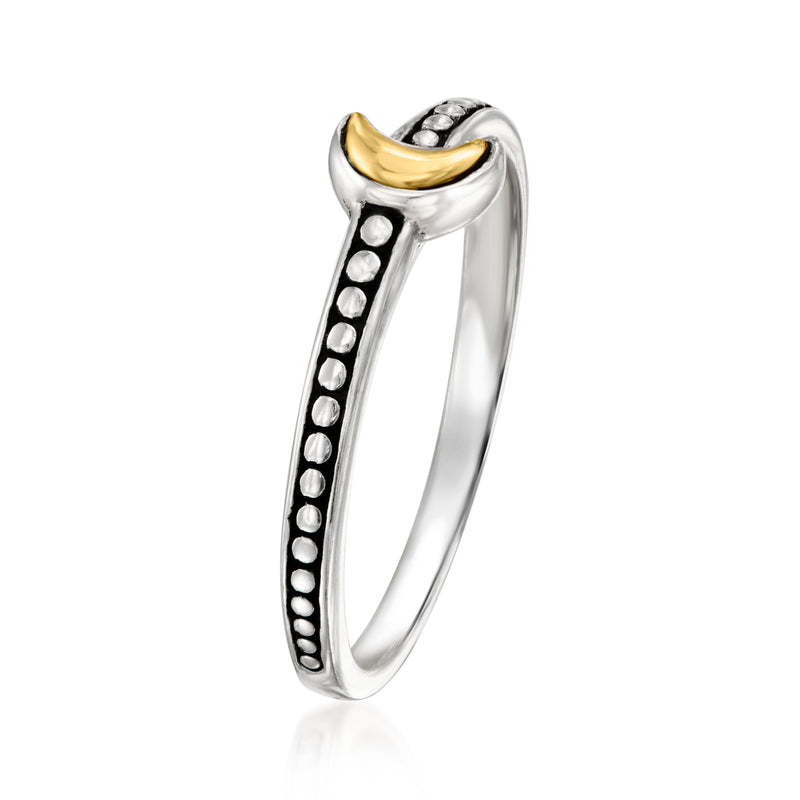 Bali-style moon ring with sterling silver band and raised 18kt yellow gold crescent top
