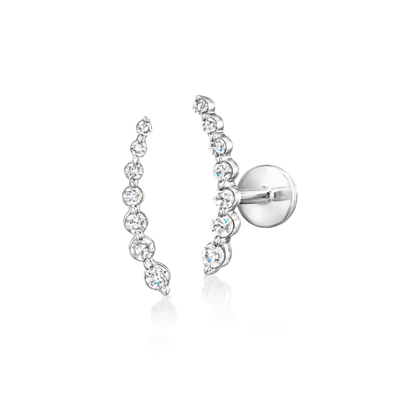 Sterling silver diamond curved flat-back ear climber earrings with round stones