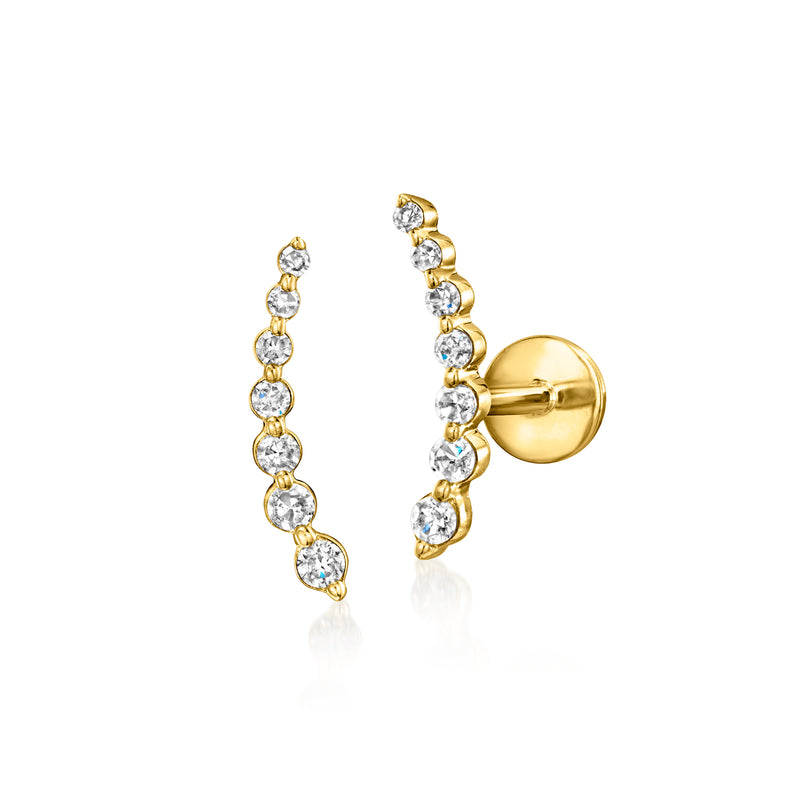 14kt yellow gold diamond curved flat-back ear climbers with five round stones