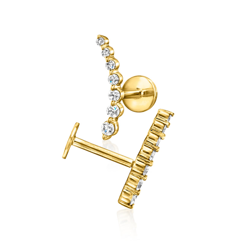 14kt yellow gold diamond curved ear climbers with flat-back post and five stones