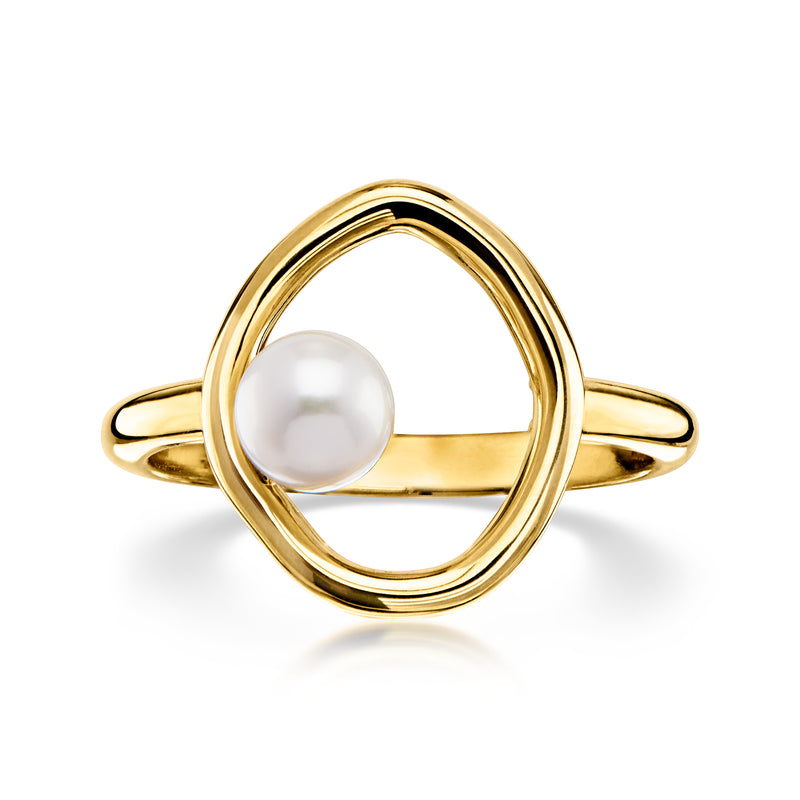 5-5.5mm Cultured Pearl Open-Shape Ring in 18kt Gold Over Sterling