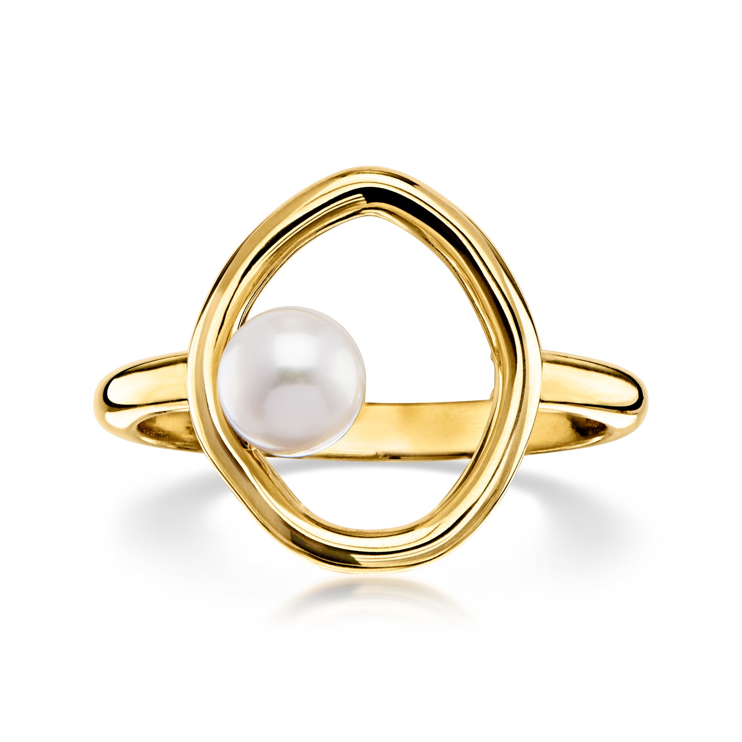 5-5.5mm Cultured Pearl Open-Shape Ring in 18kt Gold Over Sterling