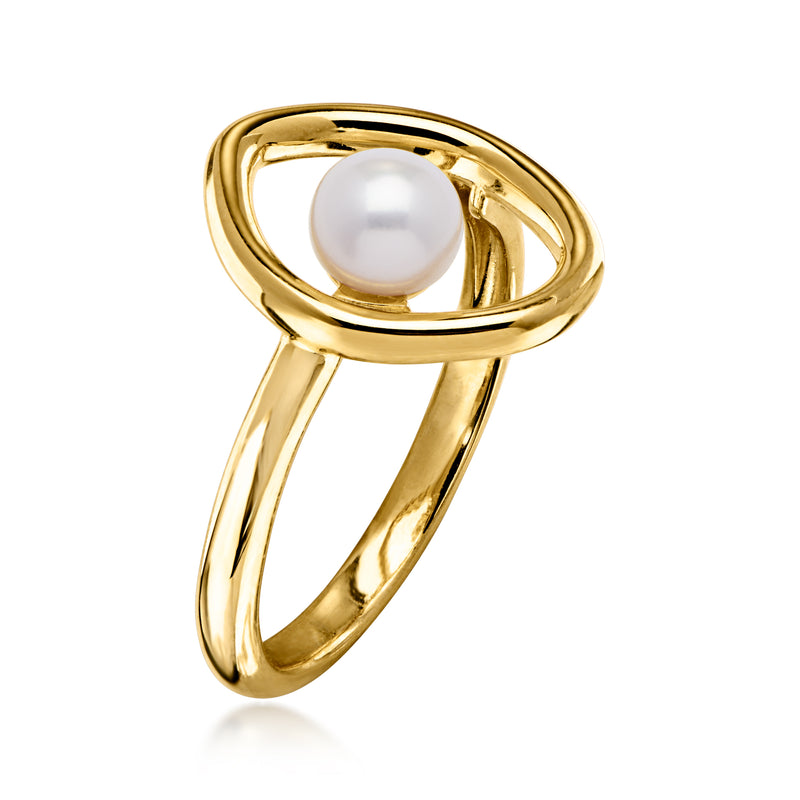 5-5.5mm Cultured Pearl Open-Shape Ring in 18kt Gold Over Sterling