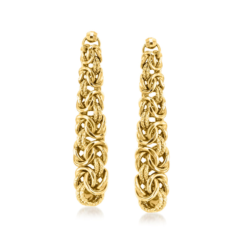 Vintage 14kt yellow gold Byzantine chain-link drop earrings, ornate loop drops