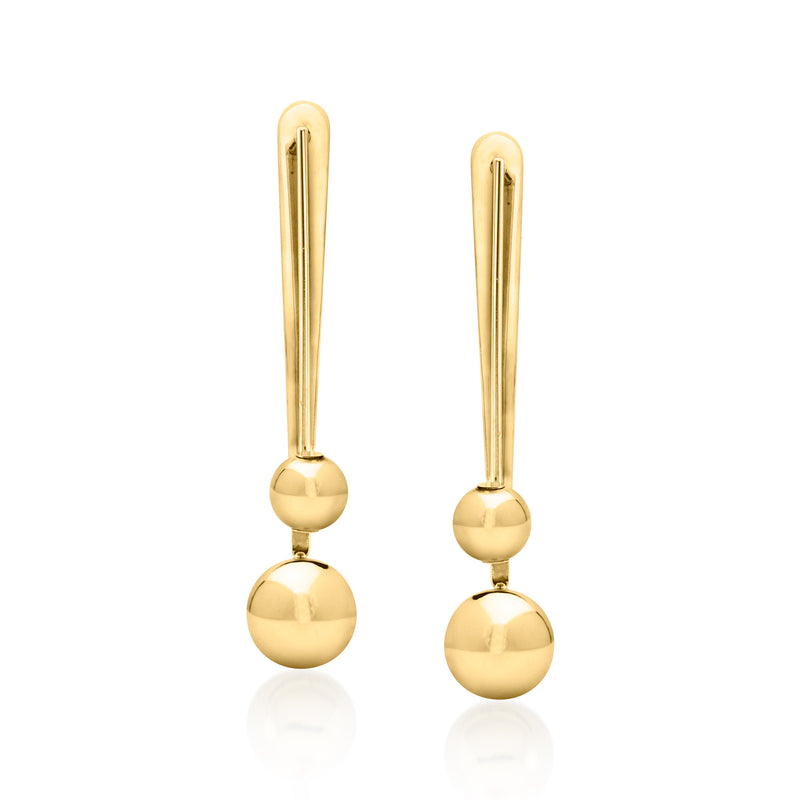 Vintage 14kt yellow gold double-drop earrings with ball and pointed caps